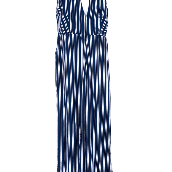 NWT BB Dakota Navy White Striped Halter Jumpsuit - Picture 4 of 8